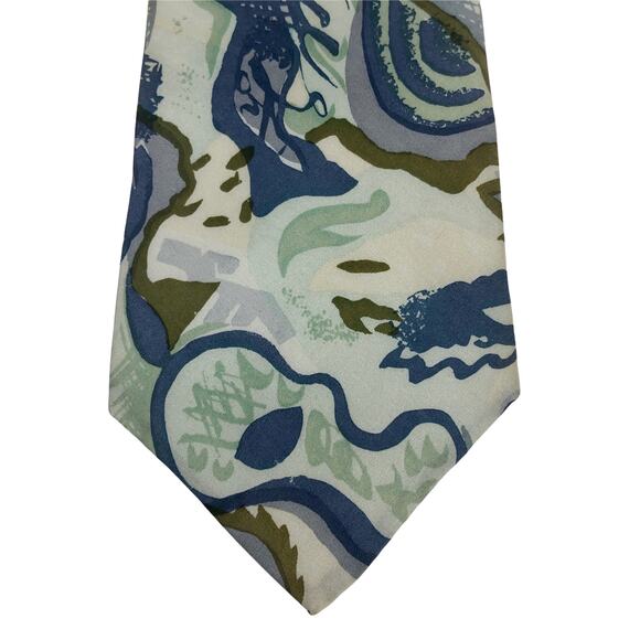 Blue, Green and Cream Abstract Design Tie - Picture 4 of 5